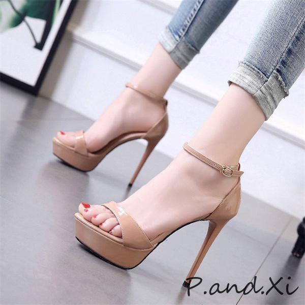 痛くない ハイヒール サンダル レディース スナップボタン ピンヒール パーティー ストーム プール...