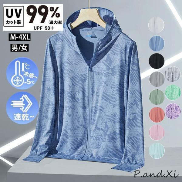 日焼け防止 パーカー UVパーカー メンズ UVカット 接触冷感 指穴 UPF50+ 薄手 速乾 レ...