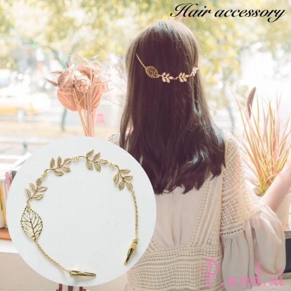 バックカチューシャ チェーン クリップ ヘアアクセサリー レディース 女性 髪留め 髪飾り リーフ ...