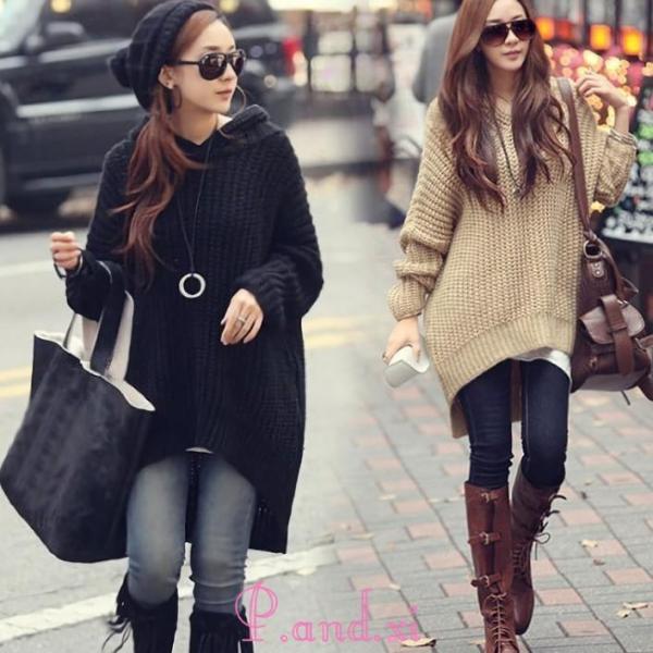 ニットパーカー 長袖 ざっくり編み フード付きセーター プルオーバー ロングテイル ロング丈 チュニ...