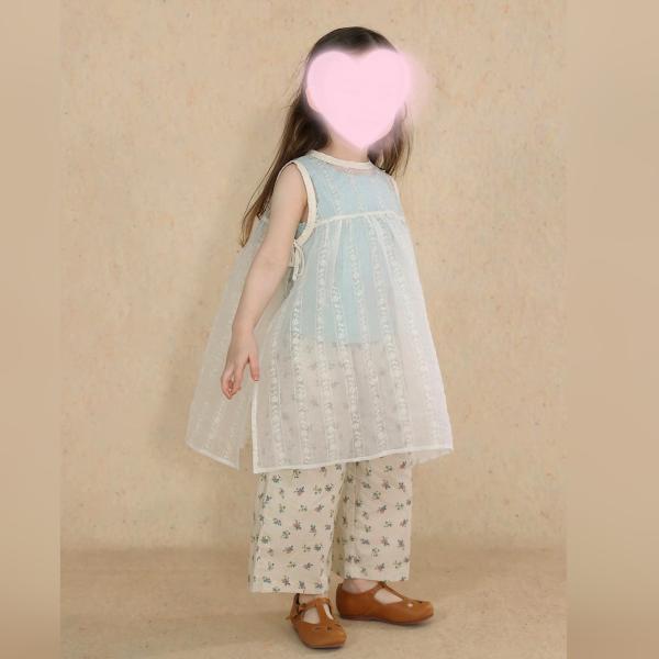 エプロン キッズ ベビー 女の子 女児 シースルー フレア フリル 無地 重ね着 レイヤード かわい...