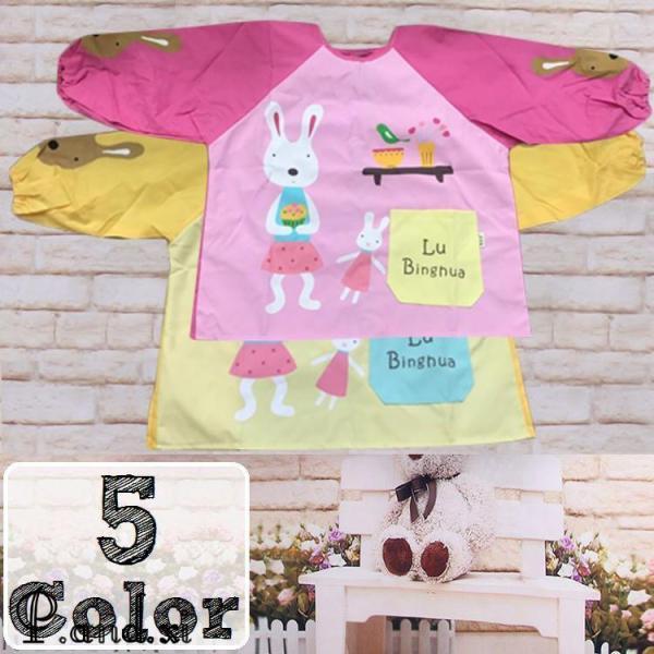 スモック 長袖 子供用 幼稚園児 保育園児 お食事エプロン お絵描き 工作 袖口ゴム入り 防水 ウサ...