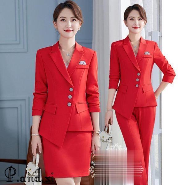 オフィス 事務服 制服 スーツ レディース パンツスカート 2点セット仕事通勤大きいサイズジャケット...