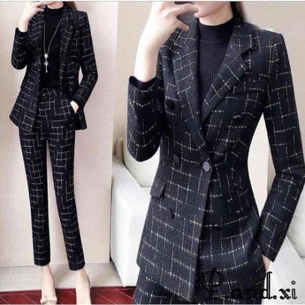 レディースファッション ブラック フォーマル スーツ レディース チェック柄 パンツスーツ 通勤 O...