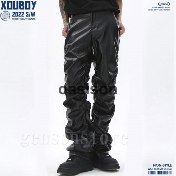 レザーパンツ メンズ モード系 ストレート ギャザーパンツ ドレープ おしゃれ ゴシック V系 パン...