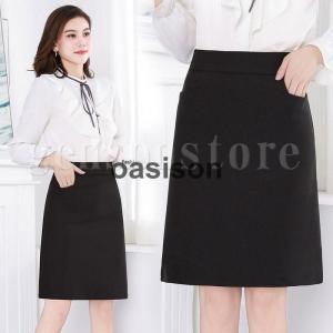 Aラインスカート ひざ丈 黒 ストレッチ タイトスカート レディース 30