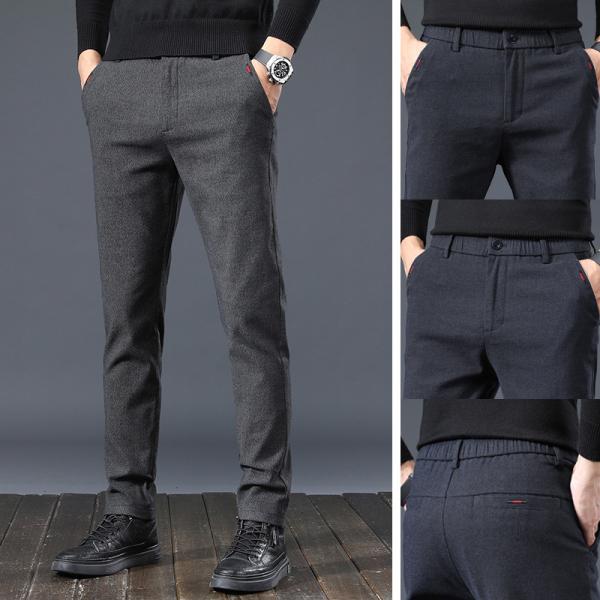 ビジネス パンツ 秋冬 厚手 仕事 美脚 スラックス ウール混素材 メンズ ウォッシャブル ノータッ...