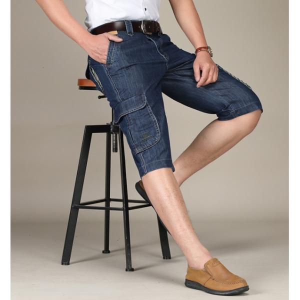 デニムパンツ ジーンズ ハーフパンツ メンズ夏 コーデ 7分丈 クロップドパンツ 薄手ショーツ スト...