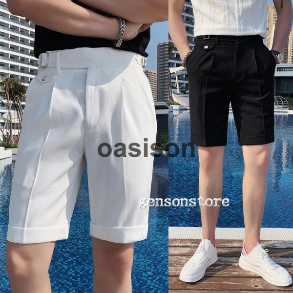 新作 ハーフパンツ スラックス メンズ 夏用 クールビズ 洗える ビジネス ショートパンツ 半ズボン...