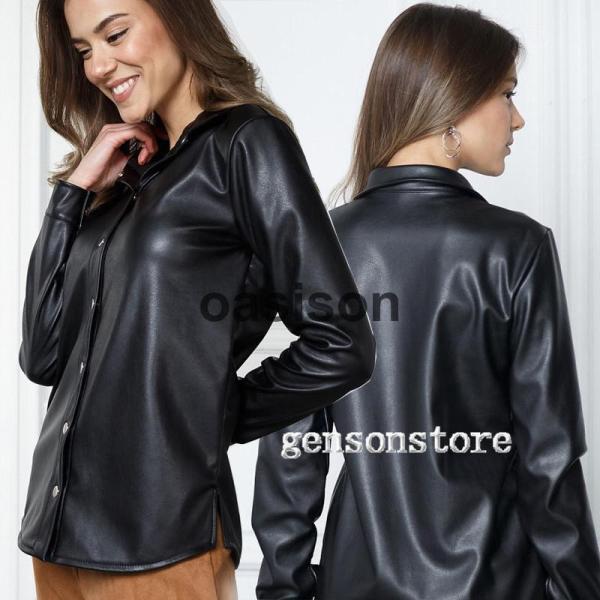 レザーシャツ 合皮 ジャケット ショート丈 革ジャン 皮ジャン柔らかい 秋冬 レディース ユニセック...