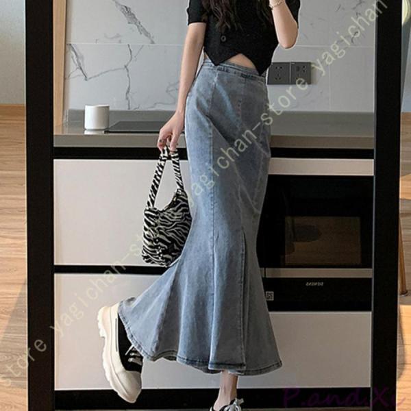 デニム スカート レディース ロング スカート ジーパン スリット マーメイド 個性派スカート  ス...