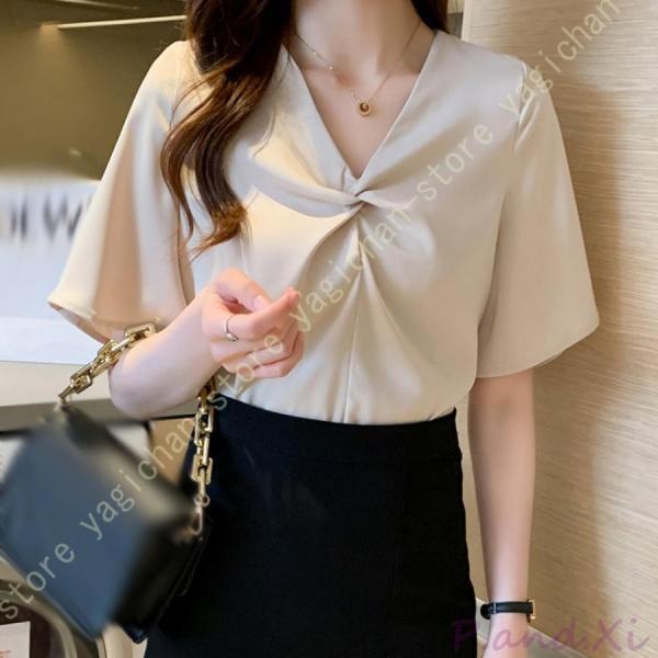 シャツブラウス レディース トップス 半袖 夏 カジュアル オフィス ノーアイロン 形態安定 とろみ...