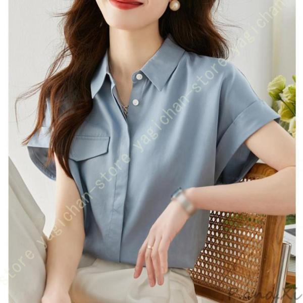 シャツブラウス レディース トップス 半袖 夏 カジュアル オフィス ノーアイロン 形態安定 とろみ...