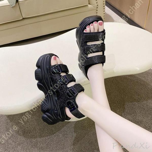 厚底 サンダル レディース 歩きやすい ウェッジソールサンダル ウェッジ サンダル ストラップ キラ...