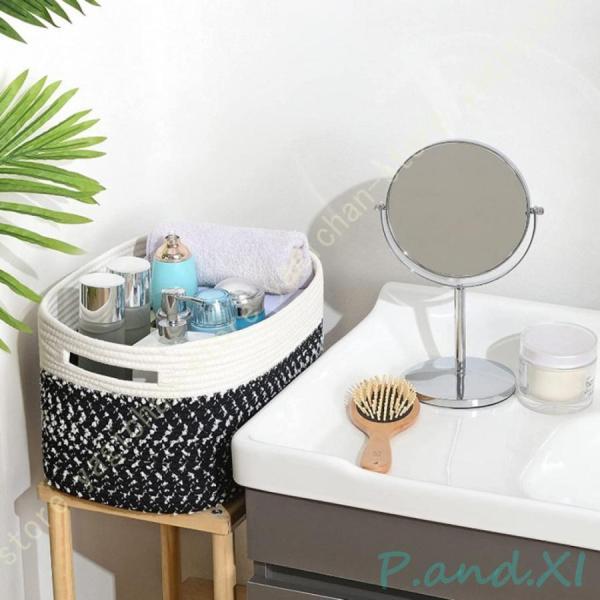 ロープバスケット 大容量 収納バスケット 折りたたみ ロープストレージ 編み込み 持ち手付き 大きい...