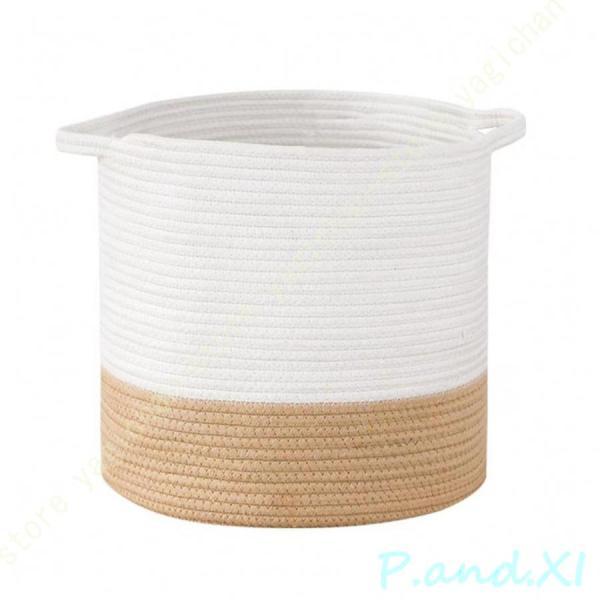 大きい ランドリーバスケット コットンロープ 編み物収納バスケット 折りたたみ式 ランドリー 洗濯か...