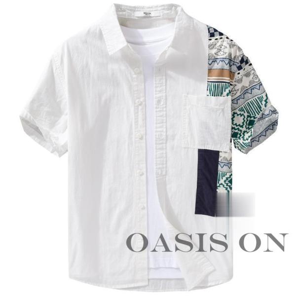 シャツ メンズ 半袖 アロハシャツ プリント ポケット 柄シャツ かりゆしウェア リゾート おしゃれ...