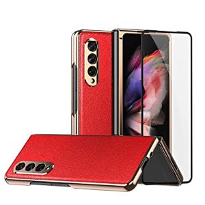 全面保護ケース+強化ガラスフィルム Galaxy Z Fold3/W22携帯手帳型 折り畳み ブラケット機能3Dメッキフレーム 面白い クロスパの商品画像