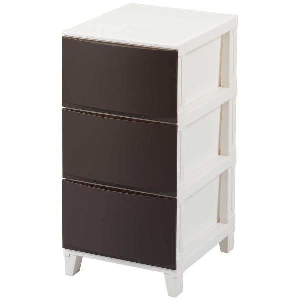 サンカ ルームス 収納 チェスト ブラウン スリム 3段 (幅34×奥行42×高さ68cm) スルっ...