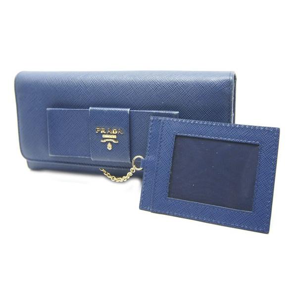 中古 安心価格 PRADA プラダ サフィアーノ レザー 長財布 ブルー 1MH132