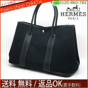 中古★美品★ ＨＥＲＭＥＳ エルメス ガーデンパーティーＰＭ Ｇ刻印（2003年製） トワルオフィシエ/ブッフル ブラック×ブラック　｜obatays