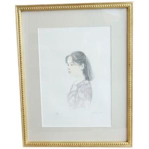 藤井 勉 『少女』 リトグラフ（石版画）+手彩色 : 内田画廊 - 通販