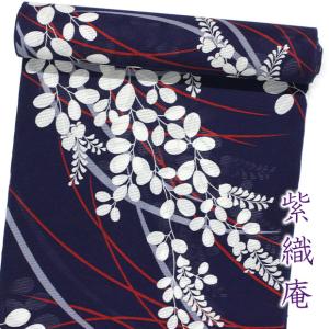 大正友禅ゆかた 紫織庵 綿絽浴衣地/反物 送料無料 紺地 赤マンマに団扇