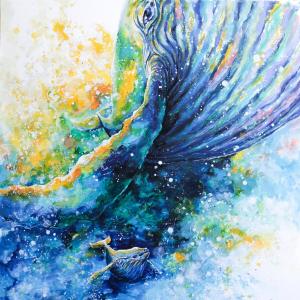 作品 : 軸色 絵 絵画 くじら クジラ 鯨 縁起絵 風景画 アート 水彩画