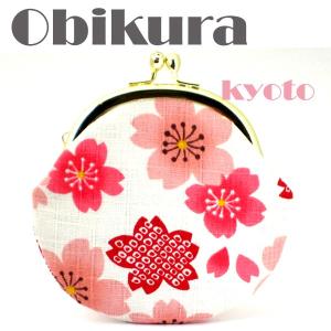 がま口財布 メンズ レディース ポーチ 小銭入 桜（白） 和柄｜obikura