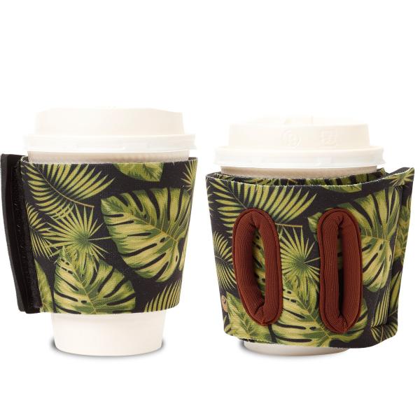 【SALE】通せるカップスリーブ "Hide &amp; Seek" リーフ柄プリント（ブラック） by O...