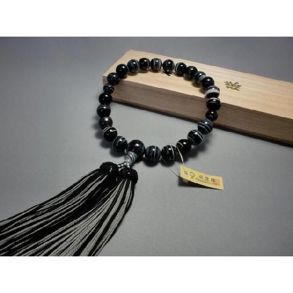 黒縞瑪瑙 平安襲房（かさねふさ） 男性 数珠 念珠 葬儀 法要 墓参り