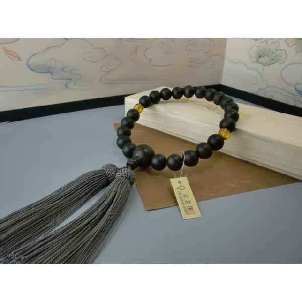 素挽縞黒檀（共仕立）　二天圧縮琥珀入 男性 数珠 念珠 葬儀 法要 墓参り