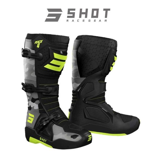 SHOT RACE GEAR ショットレースギア ブーツ RACE4 カモネオンイエロー 44サイズ...