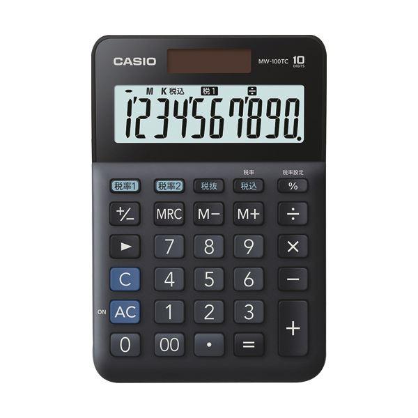 （まとめ）カシオ W税率電卓 10桁ミニジャストタイプ ブラック MW-100TC-BK-N 1台〔...