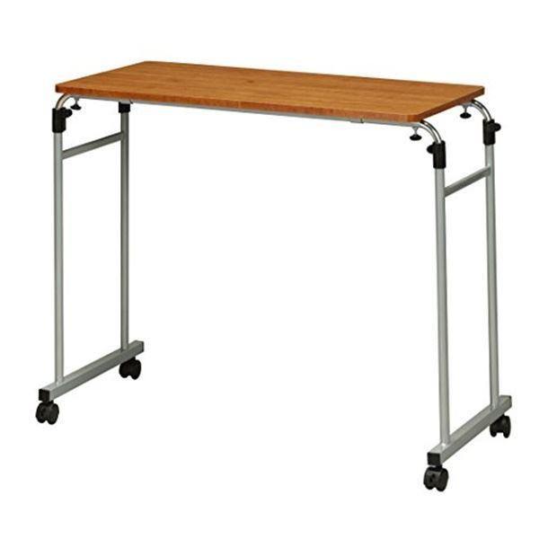 サイドテーブル ミニテーブル 約幅96〜145cm ブラウン キャスター付き 伸縮式 高さ調節可 ベ...