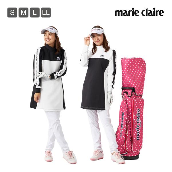 レディース ワンピース 長袖 marie claire マリクレール ブラック オフホワイト S M...