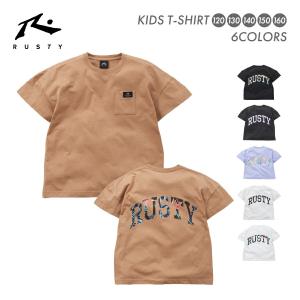 キッズ ユニセックス ロゴ Tシャツ 半袖 オーバーサイズ ワイド 胸ポケット ボタニカル 子ども RUSTY ラスティ 961500