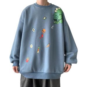 WJCCY Men Winter Plus Velvet Thick Round Neck Sweatshirt Print Loose Pullov