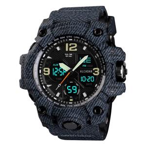 メンズスポーツウォッチ デジタルLEDフェイスバックライト 多機能 ミリタリー カモフラージュ 防水 ボーイズ腕時計 1155 デニムブラック並行輸入