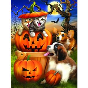 junyou パズルs for Adults Wooden ジグソー 300 Magic パズルs Halloween Cats Dogs Fun E