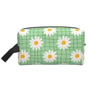 トイレタリーバッグ 女性用 女の子用 ポータブル メイクアップ ジッパーポーチ 防水 コスメティックバッグ トラベルオーガナイザー, デイジー, 大容