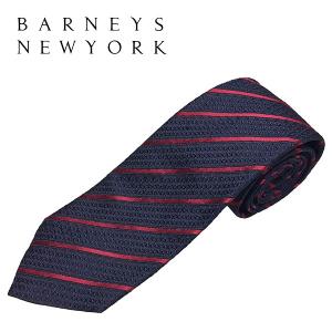 バーニーズニューヨーク ネクタイ BARNEYS NEWYORK シルク ナロータイ ストライプ ハンドメイド イタリア製 ネイビー レッド｜ocinc