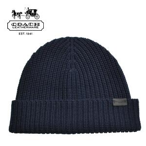 コーチ メンズ ニット帽 COACH MENS F85140 メリノウール 帽子 ニットキャップ 紺 ネイビー【リブ ニット ハット】【RIB KNIT HAT】【アウトレット】｜ocinc