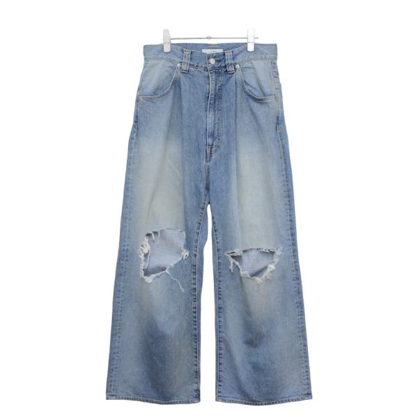 JieDa DAMAGE ONE TUCK WIDE STRAIGHT DENIM INDIGO