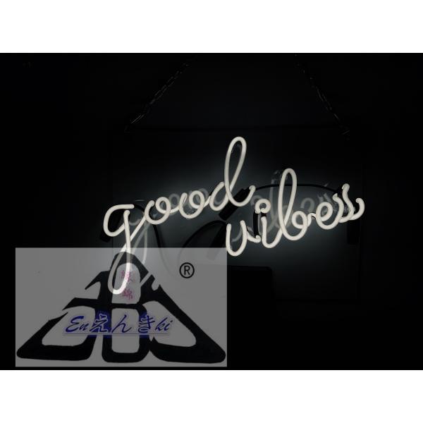 ネオンサイン good vibes ネオン看板 ガラス製 白筆記体ロゴ カフェ装飾 英語照明 韓国 ...