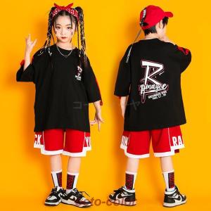 チアリーダーズ 夏 キッズダンス衣装 ヒップホップ HIPHOP トップス パンツ 子供服 韓国 ステージ衣装 キッズ ジャズダンス ダンスウェア 練習着 体操服｜octo-color