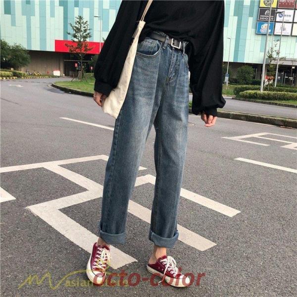 デニムパンツ ロング丈 ロングパンツ ワイドパンツ ゆったり 上品 カジュアルパンツ パンツ ジーン...