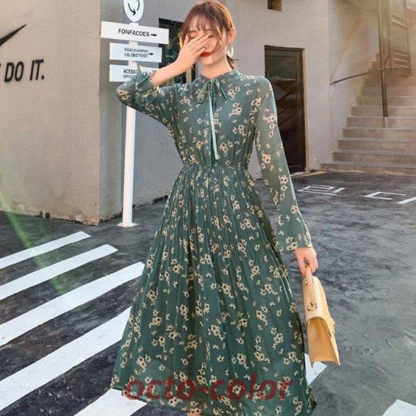 マキシワンピース レデイース ワンピース Vネック リボン付き 夏 花柄 シフォン ロング丈 大きい...