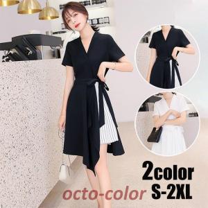 ワンピース レディース きれいめ 40代 夏 膝丈ワンピース 半袖 無地 V