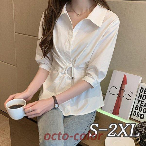 ブラウス レディース きれいめ 40代 春 夏 上品 ポロ襟 ブラウス シフォン トップス 五分袖 ...